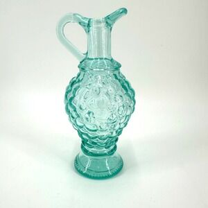 Vintage Aqua Hobnail Glass Pitcher Cruet w/ Handle - Mid-Century Art Glass
